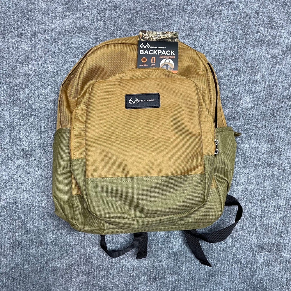 Realtree Backpack Tan Olive Canvas Padded Laptop Sleeve Outdoor Hiking NEW